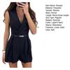 Lady Romper Turn-down Collar V Neck Solid Color Pleated Sleeveless Slim Fit OL Commute Formal Style Soft