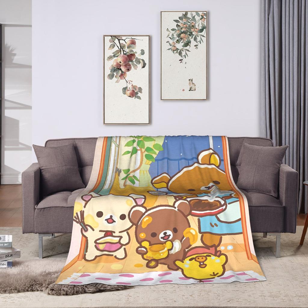 Rilakkumas and Friends Plush Blanket Girls Boys Flannel Bedding Throws For Living Room Soft Warm Custom DIY Quality Bedspread