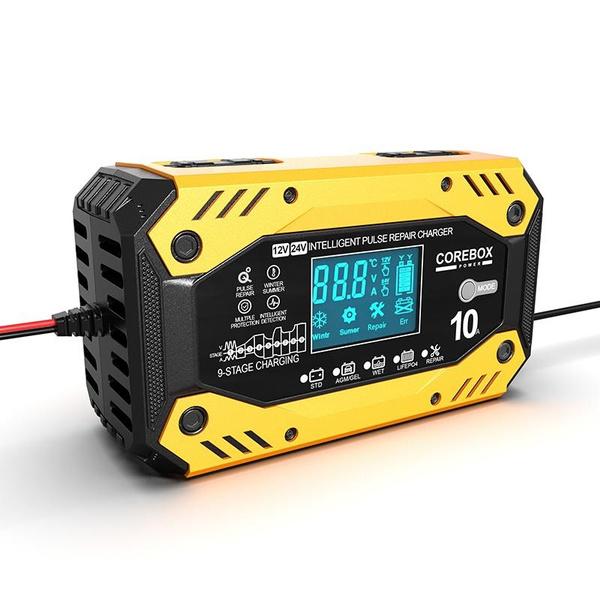 Автомобильное зарядное устройство, полностью автоматическое 12 В/24 В, интеллектуальное импульсное ремонтное зарядное устройство для быстрой зарядки для AGM LFP GEL WET свинцово-кислотное