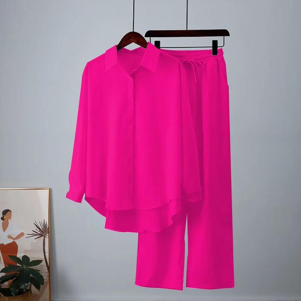 Праздничный комплект из широких брюк, комплект из двух предметов, женская винтажная рубашка макси в стиле бохо, осенняя повседневная свободная рабочая уличная одежда Y2k