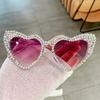 Retro Large Frame Diamond Set Sunglasses Peach Heart Love Sunglasses Women's Metal Hinge Personality Glasses