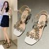 Water Diamond Butterfly Sandals Women's Summer Square Toe Crystal Shoes Thick-heeled Transparent High Heels