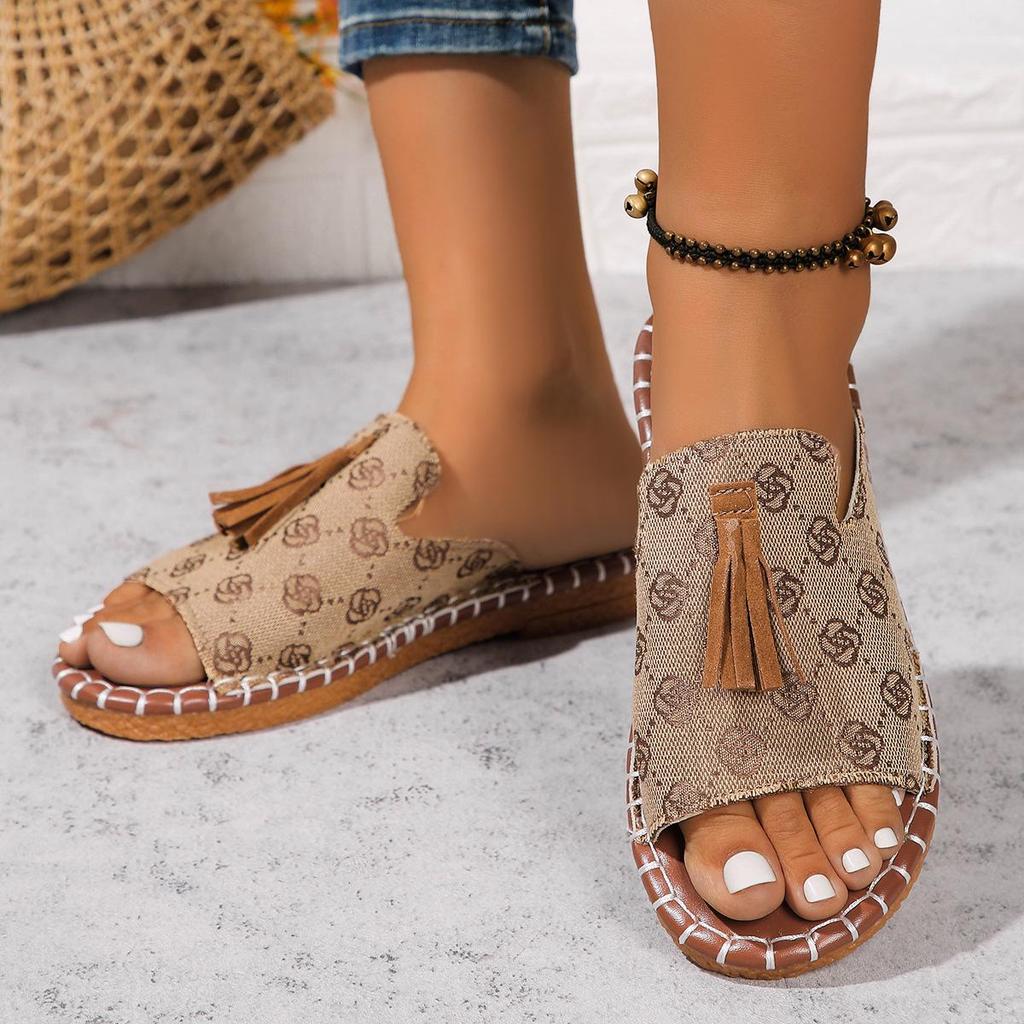 2024 Women's Tassel Flat Sandals: Leopard Print, Size 40-43, European & American Style