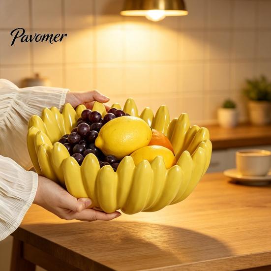 Органайзер для кухонной столешницы Керамическая миска для бананов и фруктов, Ручная роспись, Устойчивое основание, Декоративный поднос для закусок, Уникальный подарок на новоселье, Большая вместимость