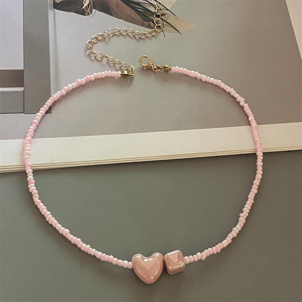 New Fashion Candy Color Choker Necklace for Women Girl Love Heart Square Geometric Short Necklace Seed Bead Neck Jewelry