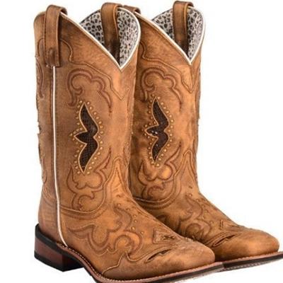 Новая модная женская обувь на квадратном каблуке до середины икры отличного качества, современные сапоги в стиле вестерн разных цветов, женские ковбойские сапоги с вышивкой