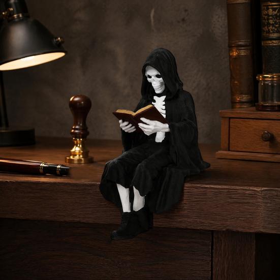 Shelf Sitter Decoration 3D Printed Firefighter Skeleton Sitter, Gothic Fireman Soldier Robed Warrior Spirit Ornament Figurine, Collectible for