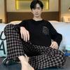 Pajamas Spring and Autumn Men's New Long Sleeve Outable Home Clothes Simple and Casual Large Set