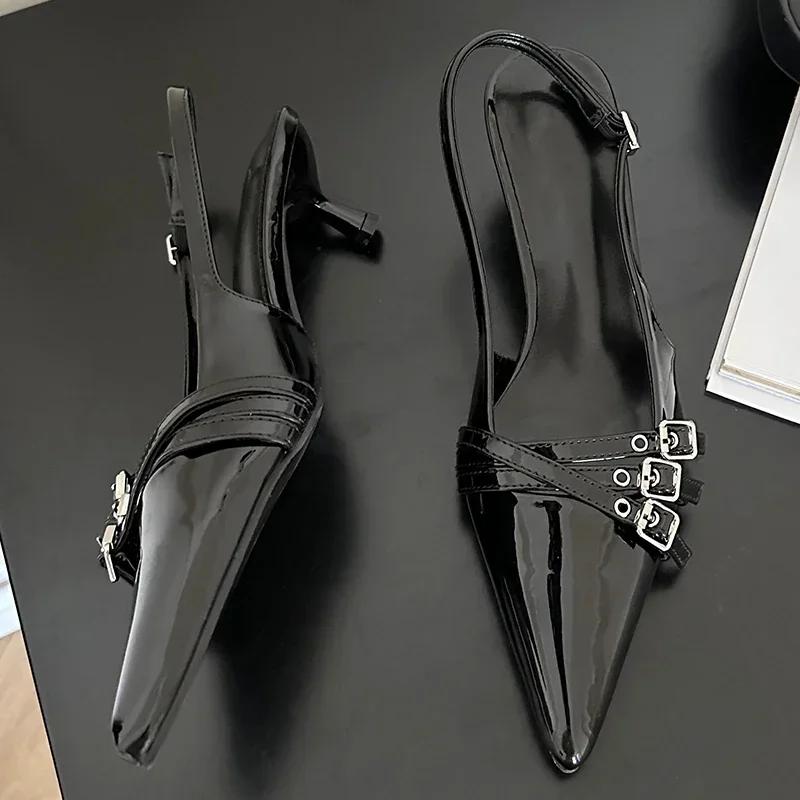 Туфли-лодочки с острым носком и неглубокой подошвой, женские туфли на каблуках, женские туфли с открытой пяткой, новинка на среднем каблуке, женская обувь, мюли, Chaussure Femme