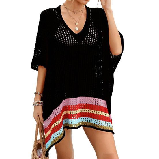 Женская накидка-бикини с V-образным вырезом, рукавами реглан, ажурная, пляжное платье, разрез сбоку