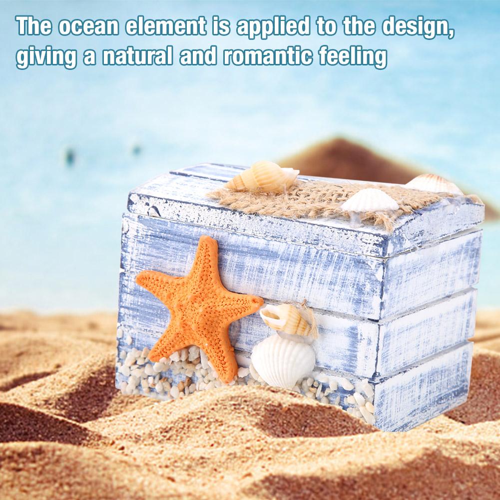 Mediterranean Style Wooden Jewelry Box Portable Small Storage Case(starfish)
