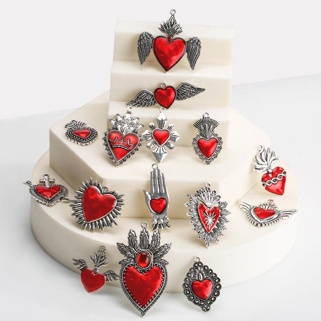 Набор из 15 Панк Шармов Сердец Сердечные Бусины Готические Аксессуары Сердца Сплав Материал Шарм Сердце Подвеска Сердце для DIY Ювелирных Изделий