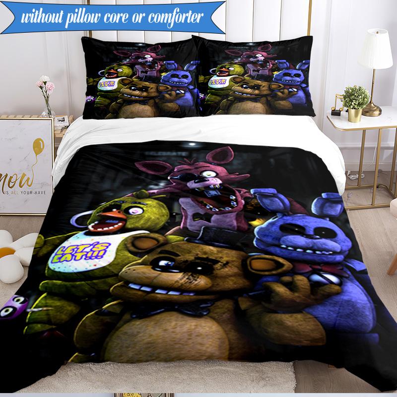 Fnaf Character Collage 3pcs K-pop music group Bedding set,Ideal for Bedroom, Dormitory,Including Duvet Cover And 2pcs Pillowcases,Fan gifts