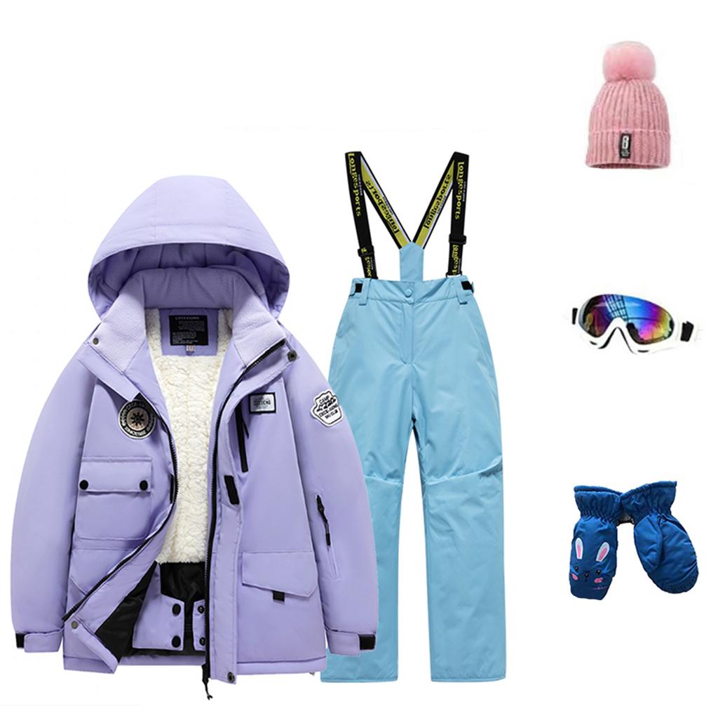 Детский модный лыжный комплект для мальчиков и девочек, утепленный, водонепроницаемый, термобелье, костюм из пяти предметов с курткой и брюками