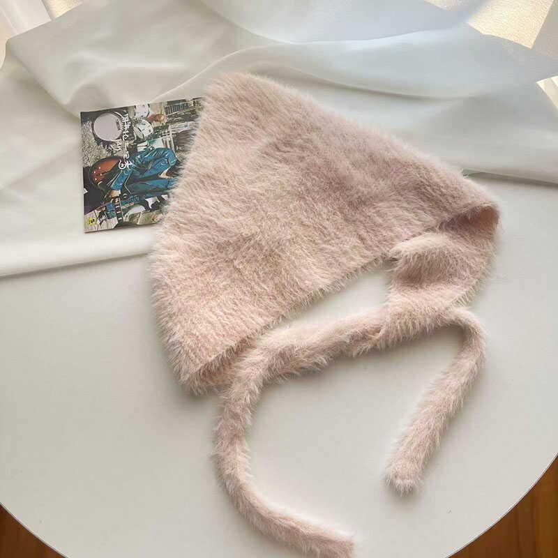 Женский пушистый вязаный шерстяной треугольный шарф и повязка на голову-галстук от французских брендов - Осенне-зимнее тепло, милый и очаровательный стиль.