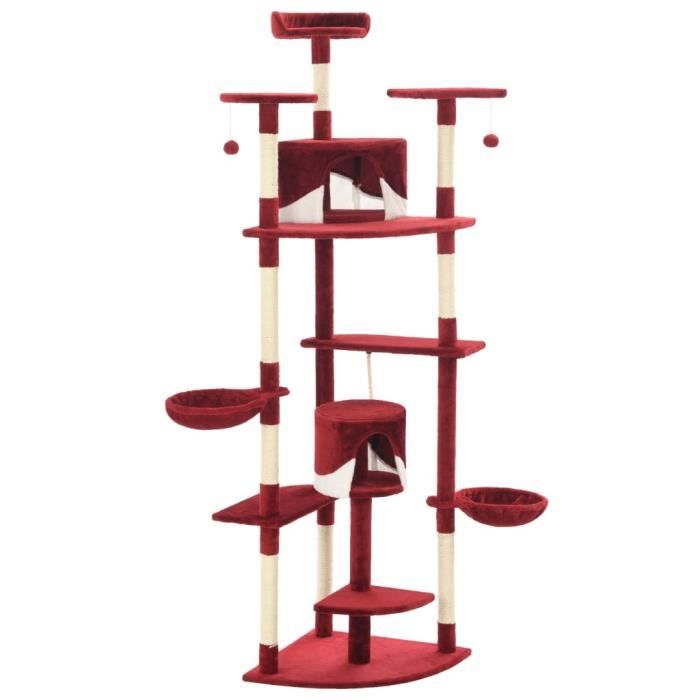 VidaXL Arbre à chat avec griffoirs en sisal 203 cm Rouge et Blanc