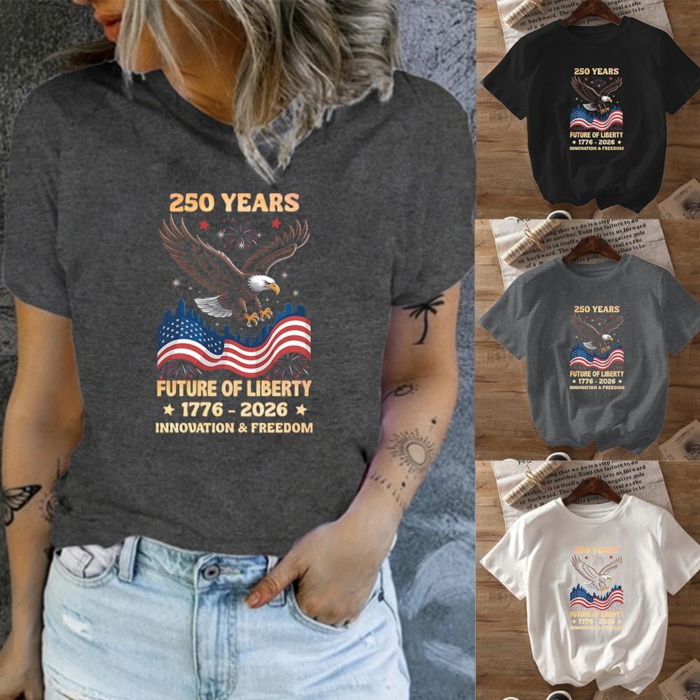 Retro Womens T Shirt 250 Years of Freedom Eagle USA Flag American History Tee