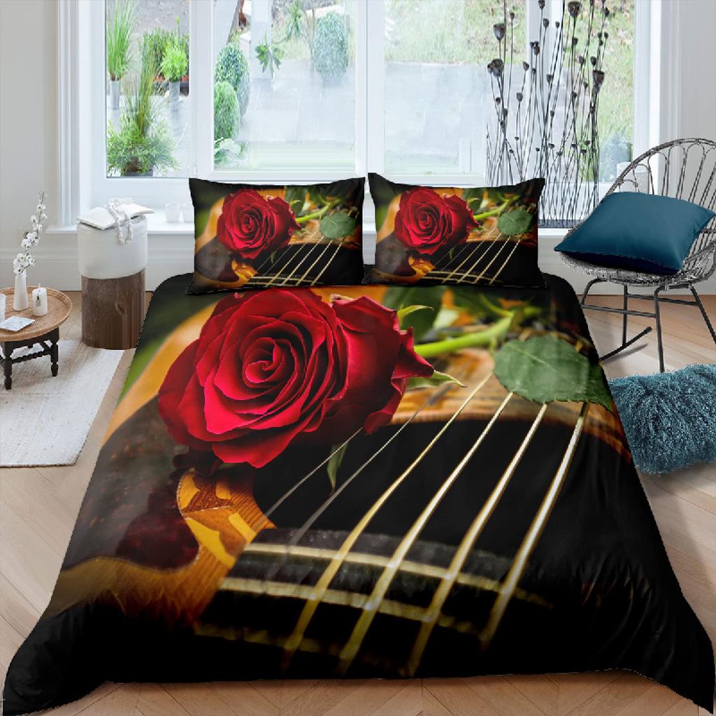 Valentine's Day Rose King Queen Duvet Cover Red White Floral Bedding Set Romantic Flowers Quilt Cover Polyester Comforter Cover