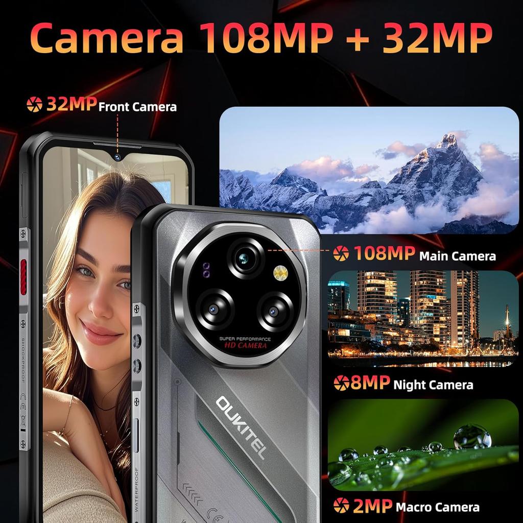 Oukitel WP62 5G Мобильный телефон 24 ГБ + 256 ГБ 11000 мАч 6,58-дюймовый дисплей 108 МП Android 15