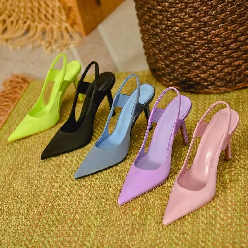 Spring   Women Slingback Sandals Pointed Toe Slip On Thin High Heel Ladies Elegant Pumps Shoes Drss Sandals