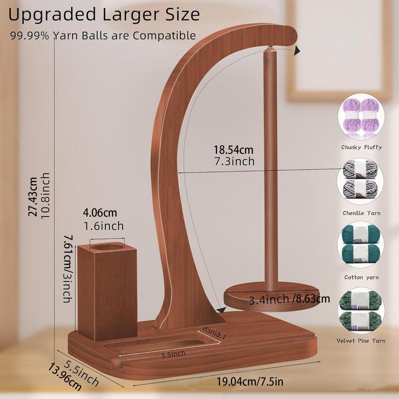Деревянный держатель для пряжи с подставкой для телефона, вращающийся на 360 градусов, инструмент для вязания с противоскользящей накладкой, прялка для пряжи для вязания спицами и крючком