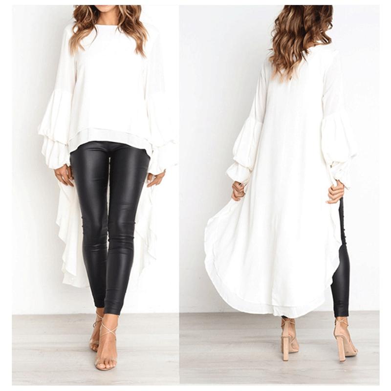 Женский осенне-зимний пуловер с длинными рукавами, шифоновая рубашка, нерегулярный шифоновый топ для женщин