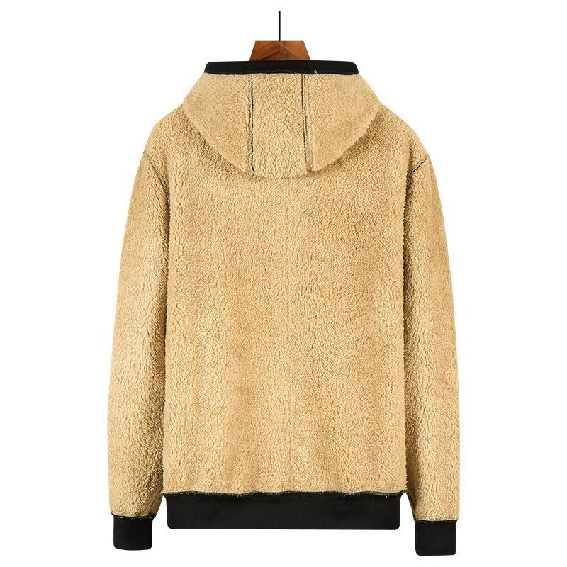 Autumn and Winter Men's Hooded Fleece Thickened Lamb Fleece Cardigan Sweater Plus Size Trendy Jacket