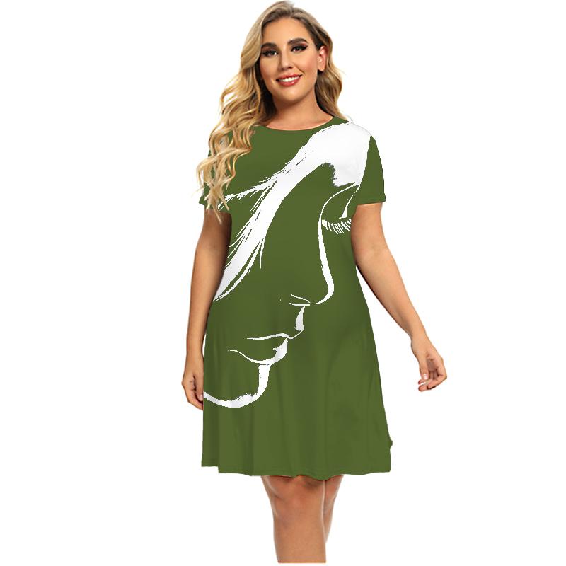 Платье с принтом для лица, женское свободное платье с коротким рукавом, летнее мини-платье большого размера, повседневная женская одежда больших размеров