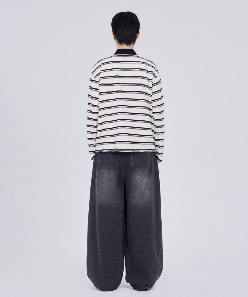 GLW Oversized Striped Collared T-Shirt Ivory