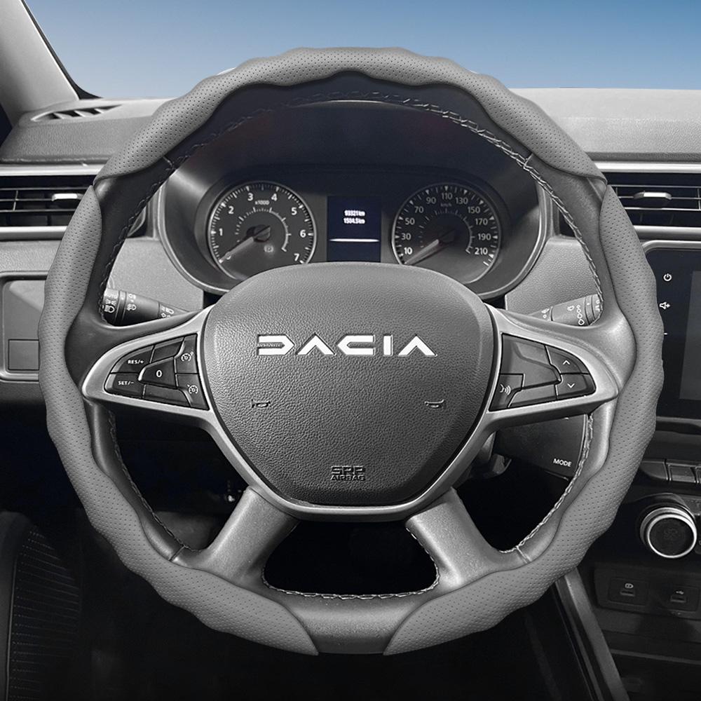 vcxja9 Suitable for Dacia Steering Wheel Cover, Wave-Shaped Sporty Design, Breathable Leather, Segmented Anti-Slip Sweat-Absorbing Protective