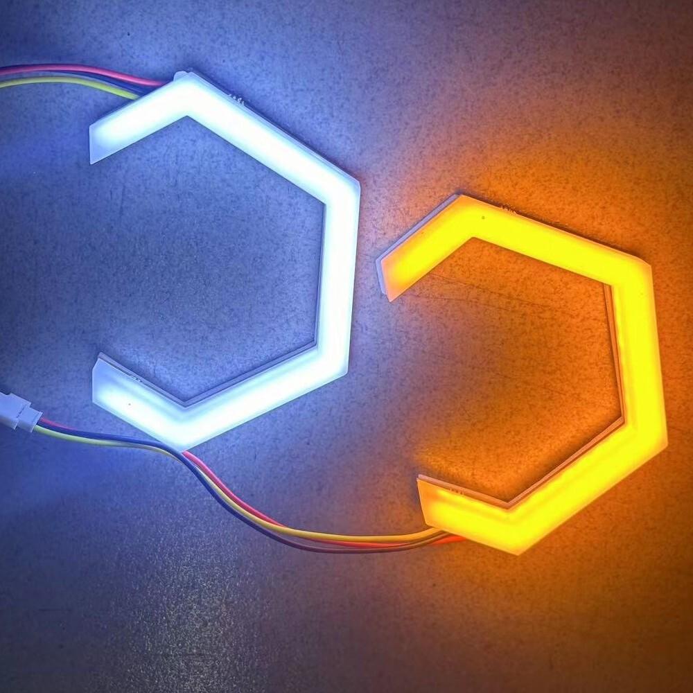 RGB Шестиугольные Кольца Halo Bluetooth LED Ангельские Глаза Дневные Ходовые Огни Поворотник 90мм