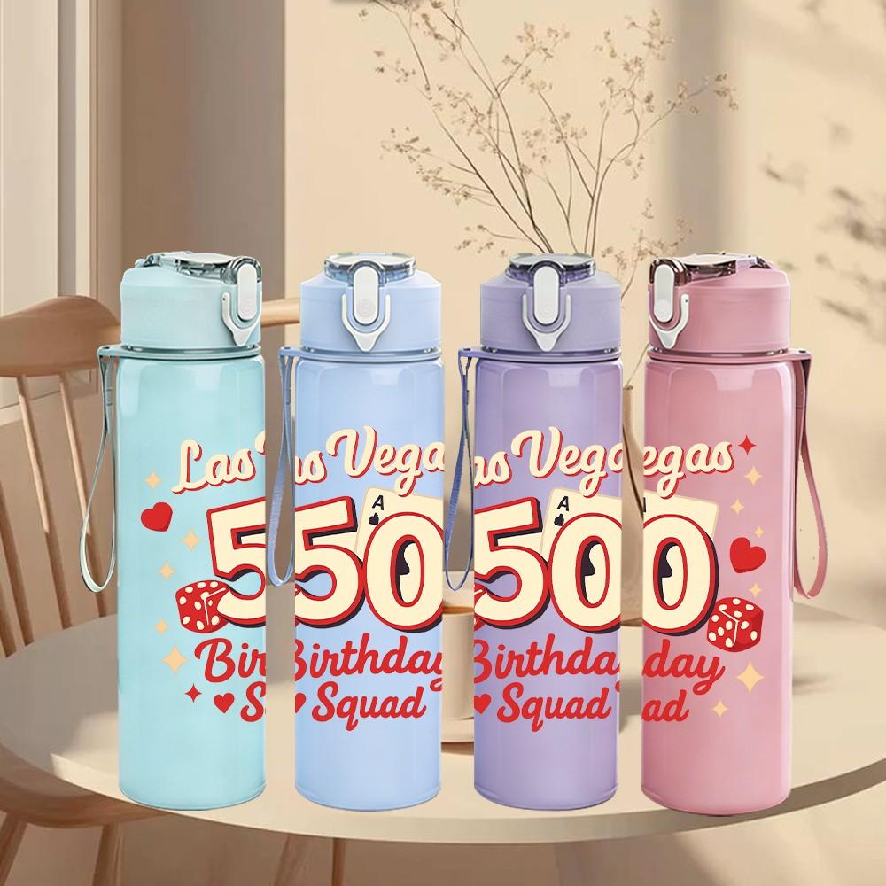 1PC Las Vegas 50th Birthday Party 750ml Color Plastic Sports Water Bottle Leakproof Flip Straw Lid Suitable for Sports Office Home Use