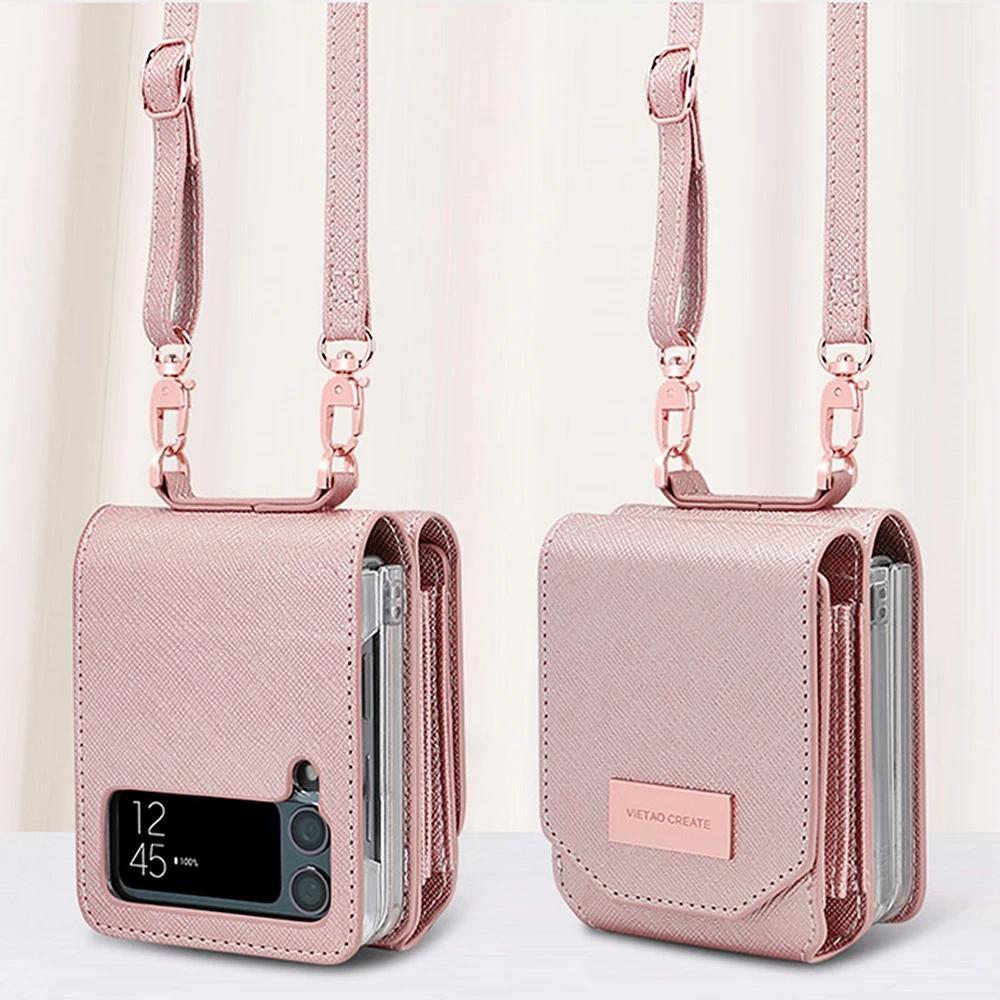 Чехол-кошелек с ремешком через плечо для телефона Samsung Galaxy Z Flip 6 Z Flip 5 4 3 Flip4 Flip3 Кошелек с отделением для карт и держателем из искусственной кожи