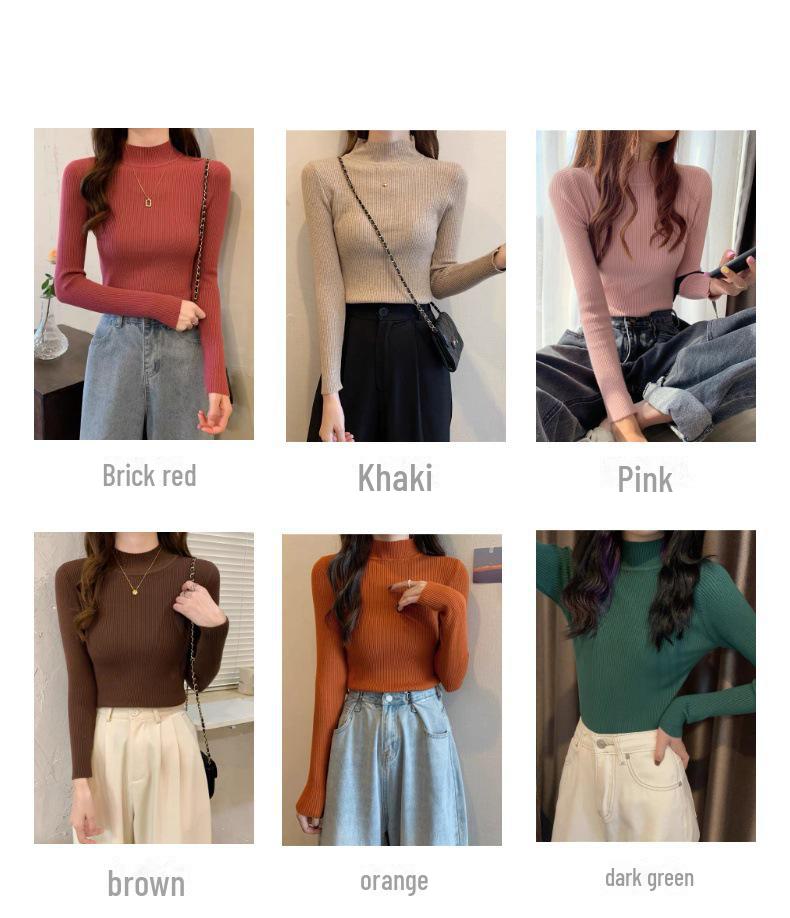 Женский стильный облегающий трикотажный свитер с полуводолазкой - длинный рукав, осенне-зимний топ