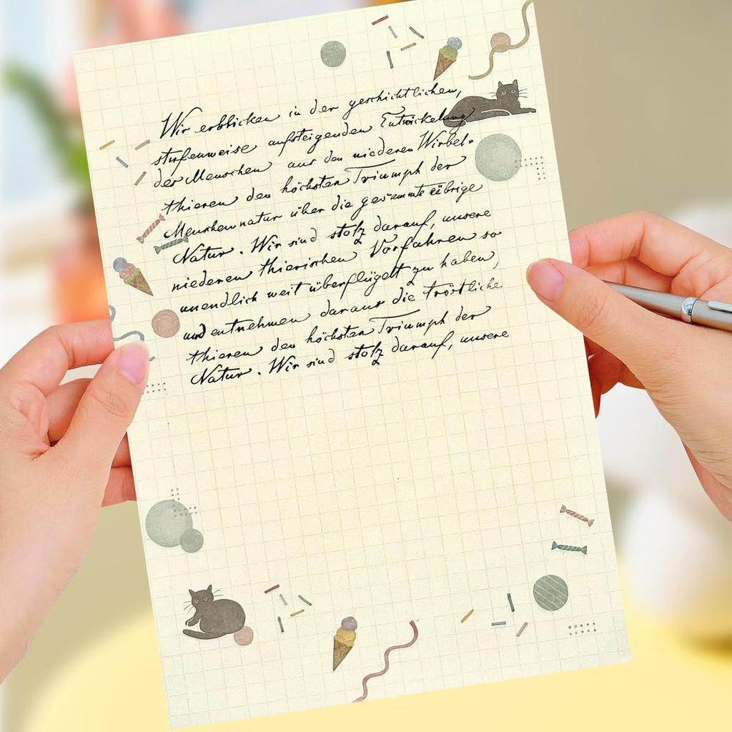 37 Pcs Stationery Paper Envelopes Set Includes 24 Lined Writing Paper & 12 Envelopes with 48 Round Stickers, Cute Bear Flower Cat Letter Writing and
