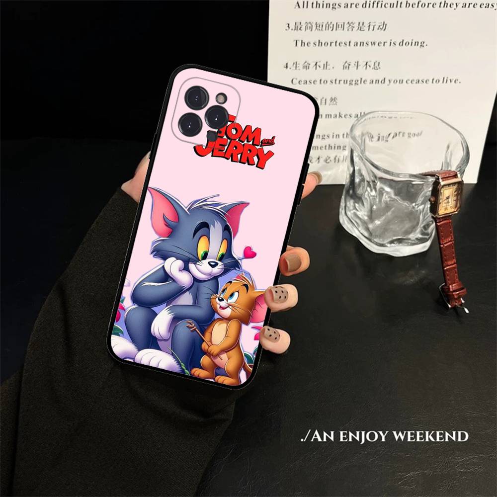 Animated T-Tom And J-Jerry Phone Case For Iphone 16 15 17 13 14 12 11 Pro Max Plus Black Shell Cover Case