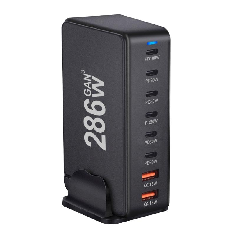 Многопортовая зарядная станция с выходной мощностью 286 Вт, 6 USB C и 2 USB-слота, настольный держатель-подставка для зарядки планшетов и телефонов