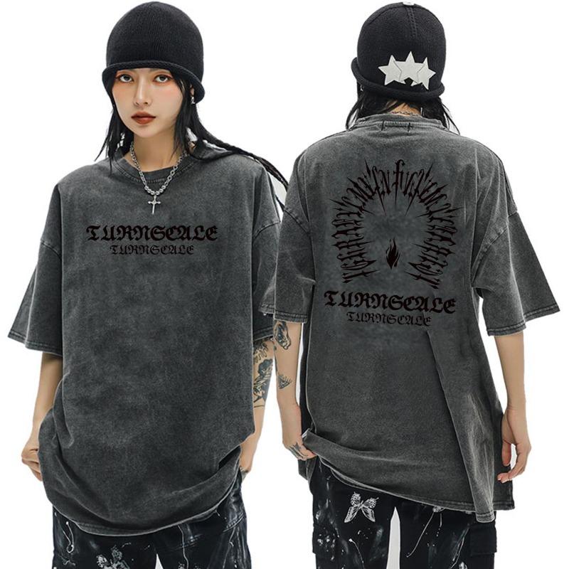 2026 100% Cotton Acid Washed Vintage Short Sleeve T Shirt Front and Back Printing Streetwear HipHop Harajuku Oversized T Shirts