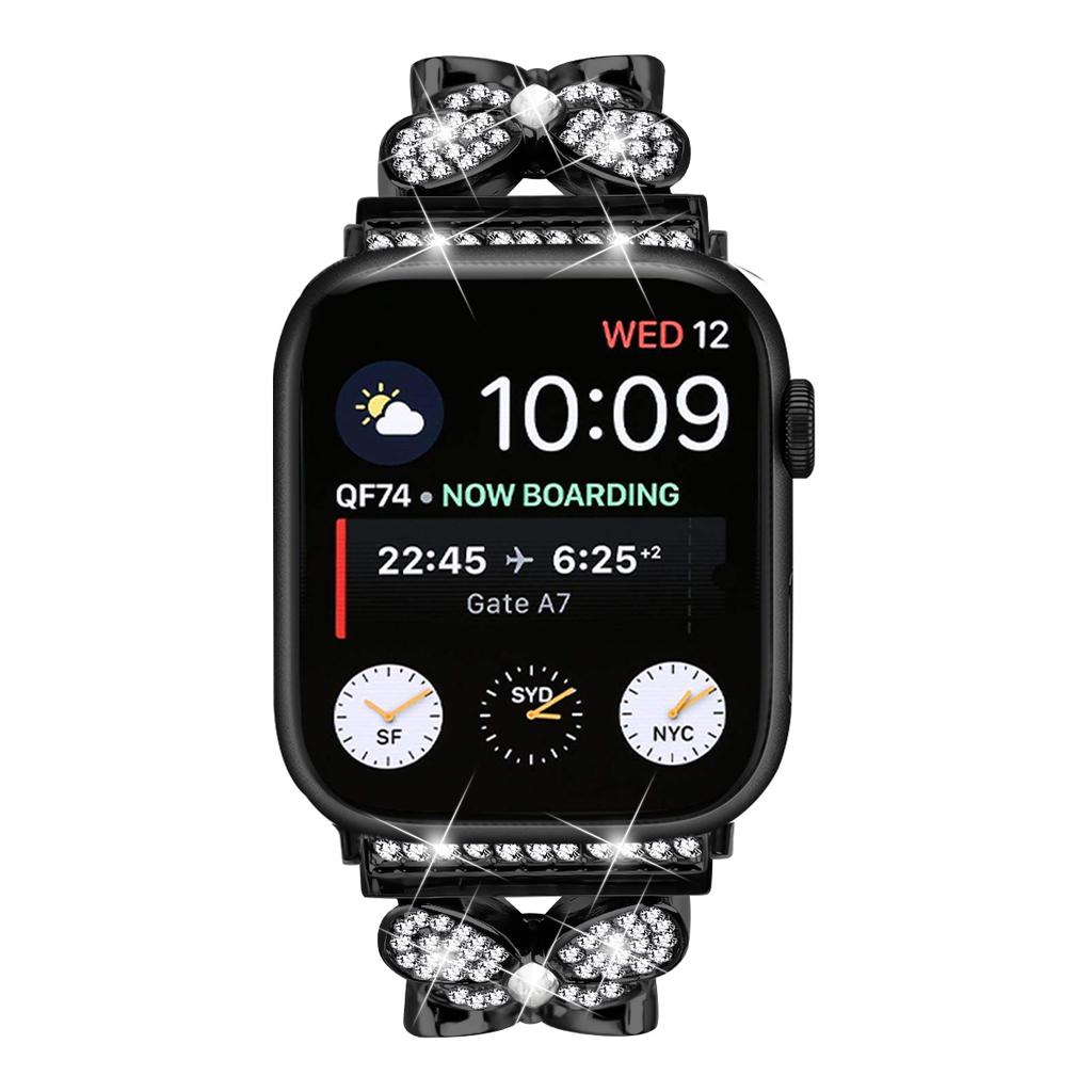 Ремешок для Apple Watch Series 10 Ultra 9 8 7 SE 6 5 4 3 2 1 46 мм 49 мм 45 мм 44 мм 42 мм Металлический ремешок из сплава, украшенный стразами-бабочками