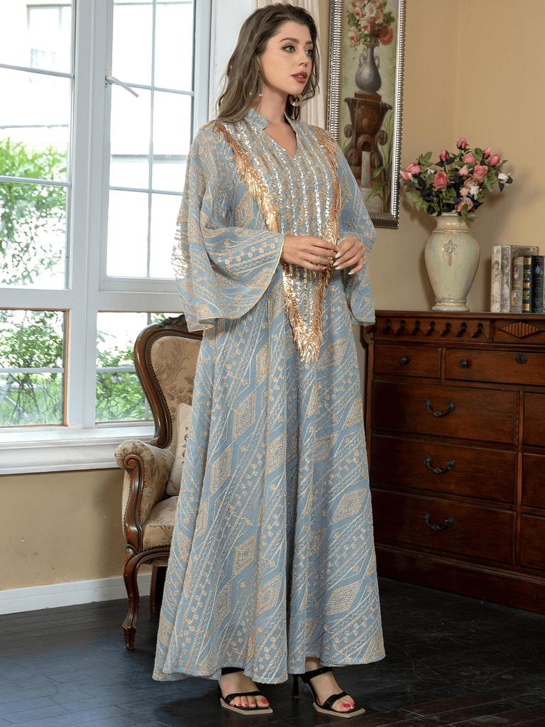 Elegant Arabic Evening Dress with Tulle & Sequin Embroidery