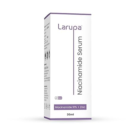Сыворотка Larupa с 10% ниацинамида и цинком | Для чистой, сияющей и здоровой кожи | Уменьшает следы от акне, пигментные пятна и контролирует жирность | Легкая сыворотка для лица