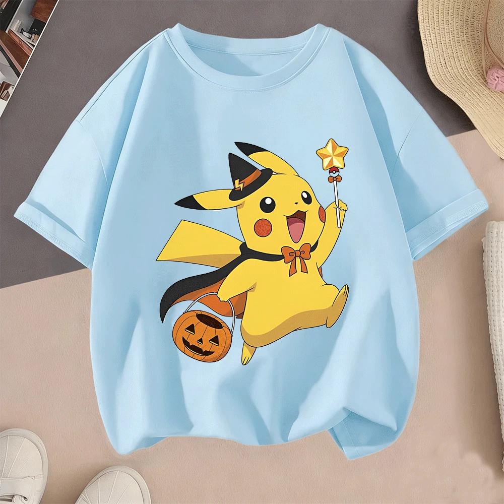 2026 Hot Sale 100 Cotton Kids TShirt Cute Pikachu Cartoon Print Soft Breathable Casual Childrens Short Sleeve Tops