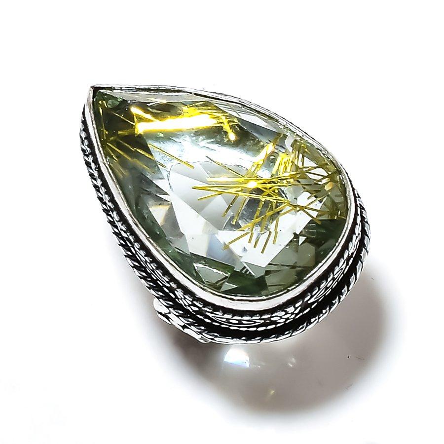 Золотистый рутил драгоценный камень 925 стерлинговое серебро подарок ювелирное изделие кольцо размер 5