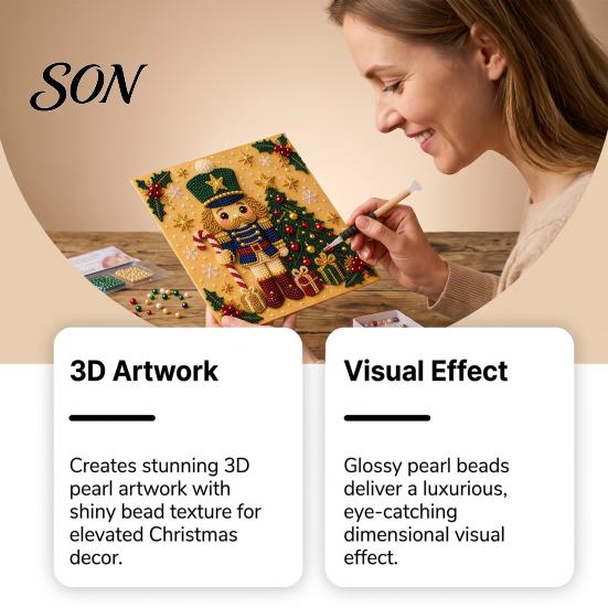 Color Perception Training Nutcracker Faux Pearl Art Kit, Painting DIY Kit with Pre-Framed Projects for Seniors Canvas, 3D Christmas Wall Craft Adults,