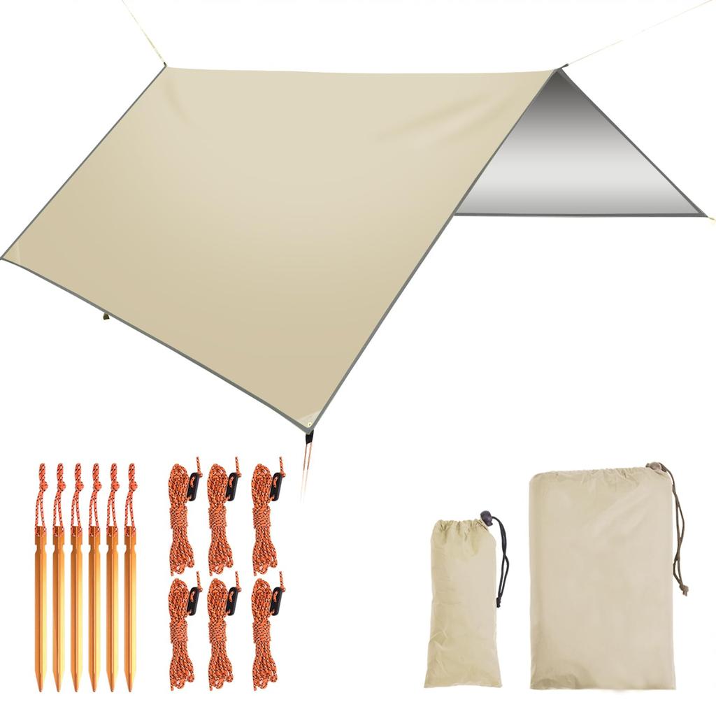 VIOQXI Кемпинговый солнечный нагревательный светильник 3000 мм, давление воды 210D, высокая плотность, УФ-защитный тент 6 6, сумка для хранения палатки, спортивный брезент цвета хаки, водонепроницаемый, брезент,