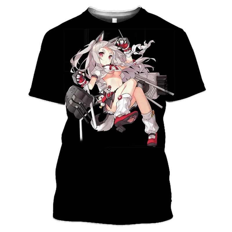 Футболки Azur Lane, пляжные сексуальные игры с 3D принтом для девочек, уличная одежда для мужчин и женщин, футболка большого размера с круглым вырезом, детские футболки Harajuku, топы
