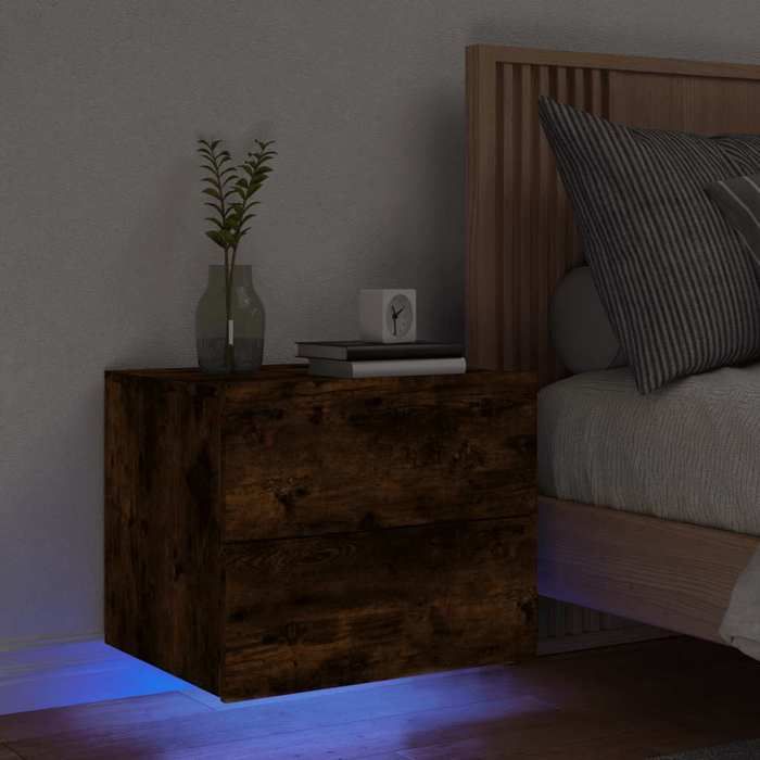 Table de chevet murale - Maison Exclusive - LED RVB intégrées - Chêne fumé - Bois d'ingénierie 50x39x41 cm