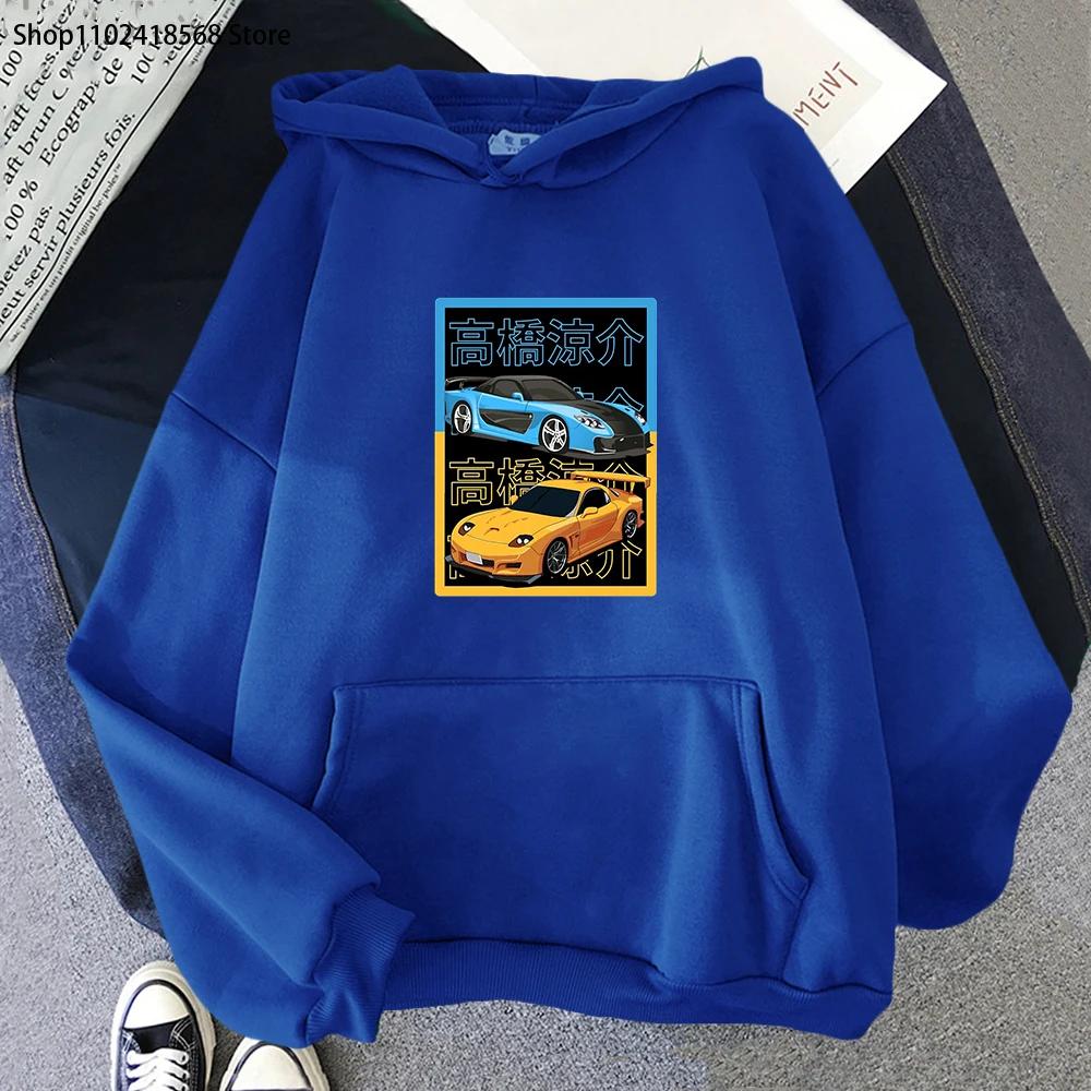 Японское Аниме Худи AE86 Графическая Толстовка Мужская С Круглым Вырезом Длинные Рукава Мода Повседневная Дрифт Гонки Женская Одежда