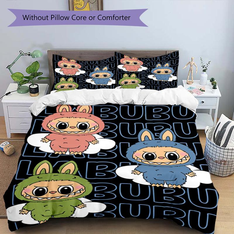 Bunny Friends Design Bed Bedding Set 1 Duvet Cover + 2 Pillowcases Soft Breathable Household Bed Linens