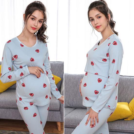 Пижамный комплект с рисунком животных для беременных и кормящих мам, топ с длинными рукавами и штаны для грудного вскармливания